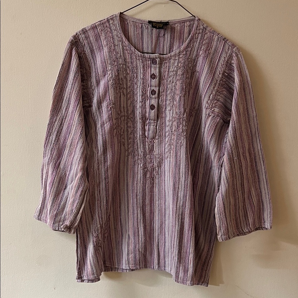 Classic Imports 100% Cotton Striped Button-Up Women's Top